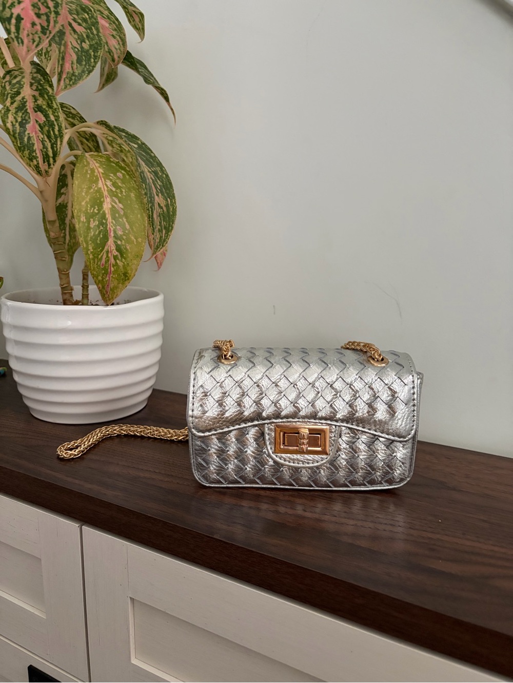 Anna Maria Mazaraki Silver Woven Metallic Chain Crossbody Bag